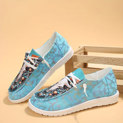 Women's Bull Head Print Low Top Sneakers Lace Up Shoes