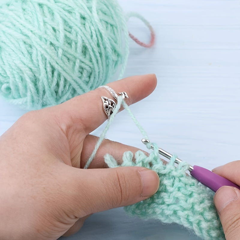 5pcs Adjustable Crochet Loop Yarn Ring Silvery Plated Copper Rings