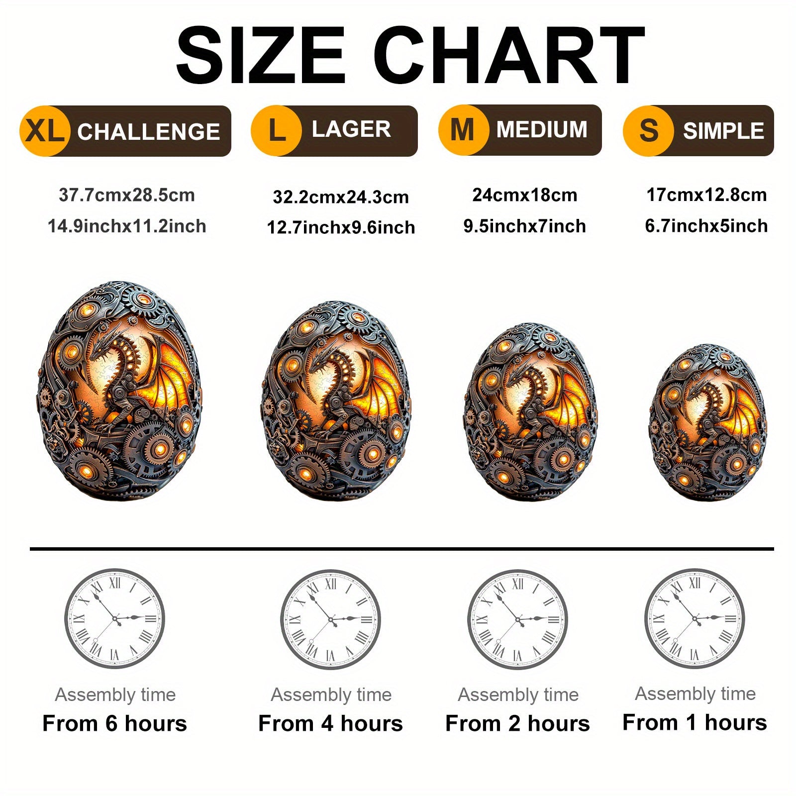Steampunk Dragon Egg Wooden Puzzle Intricate Gear & Flame Animal Shape