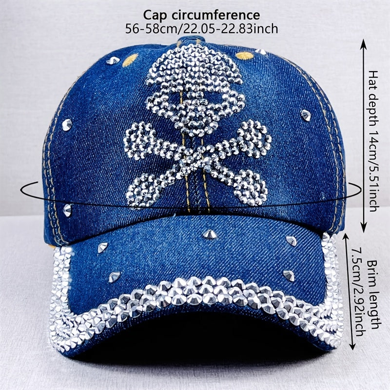 Skull Baseball Cap Rhinestone Washed Hip Hop Sun Hat Lightweight Dad Hats