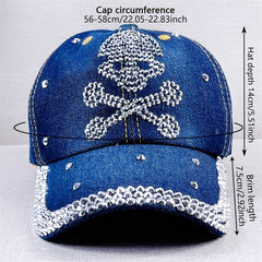 Skull Baseball Cap Rhinestone Washed Hip Hop Sun Hat Lightweight Dad Hats