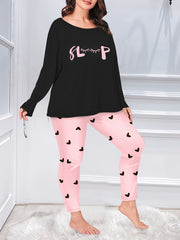  Eyelash & Heart Print Tee & Leggings Pajama Set