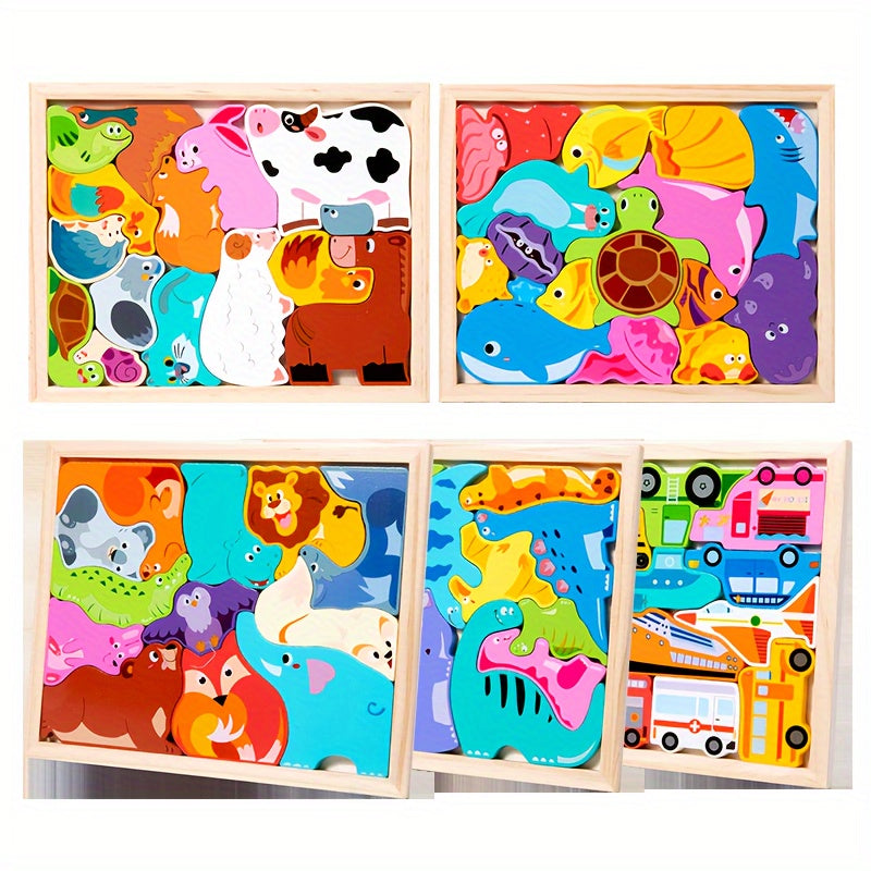 Wooden 3D Puzzle Set for Kids Educational