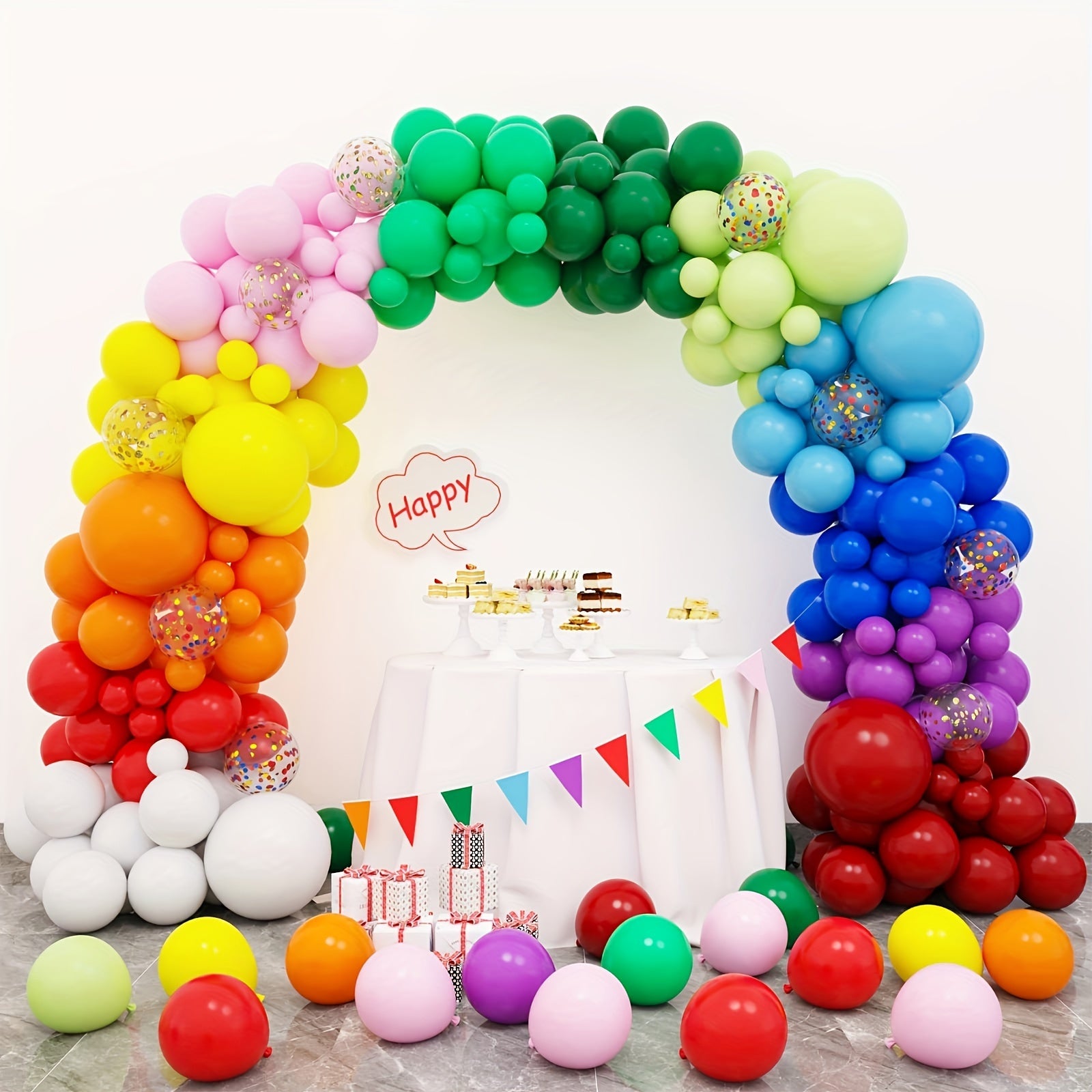 138pcs Colored Balloons Arch Set with Chains and Ribbons