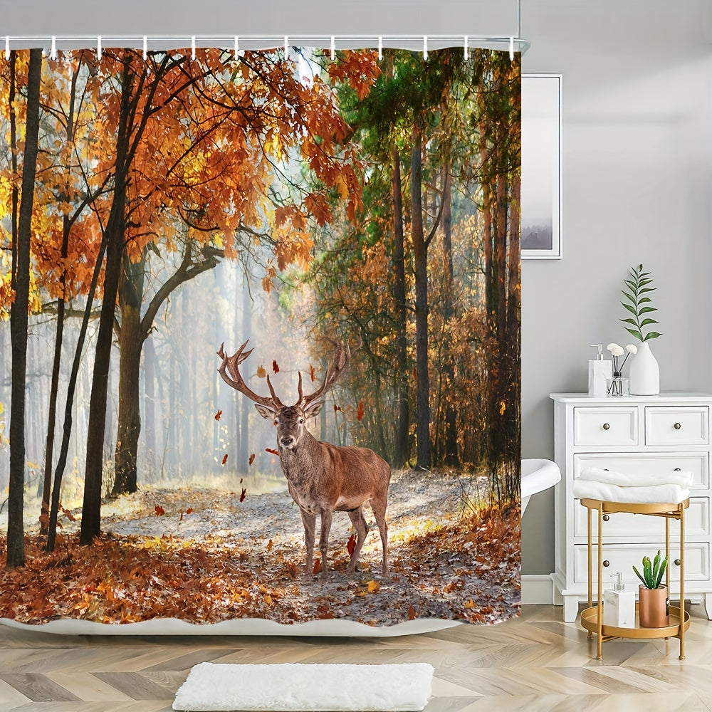 Forest Deer Shower Curtain Wild Animals Natural Scenery Home Decoration