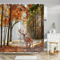 Forest Deer Shower Curtain Wild Animals Natural Scenery Home Decoration