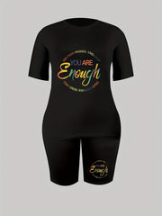  Slogan Print Top & Shorts Set