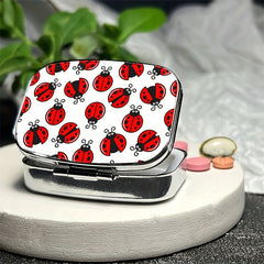 Mini Ladybug Pattern Pill Box Compact Organizer - Metal Medicine Case
