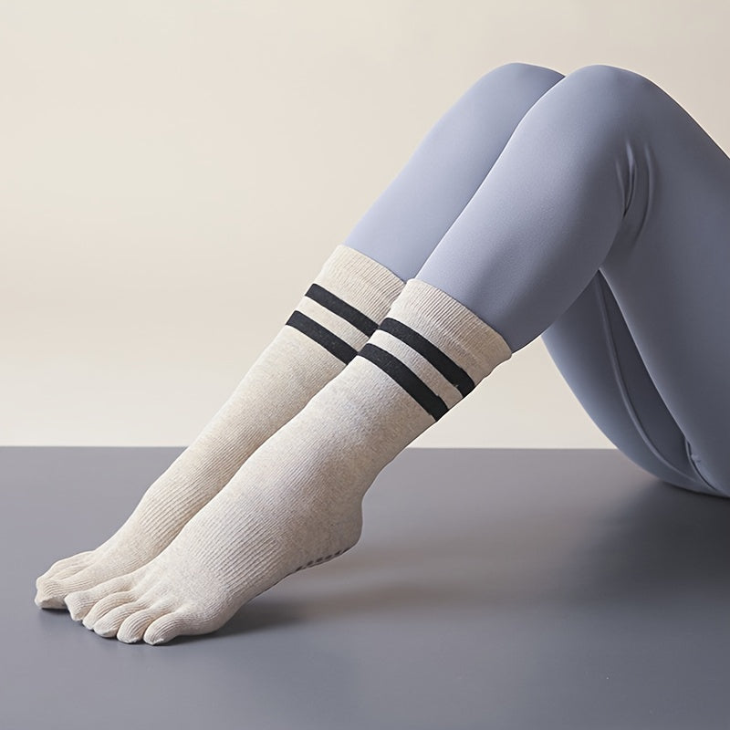 Women's Mid Calf Yoga Socks Non Slip Stripe Sports Socks