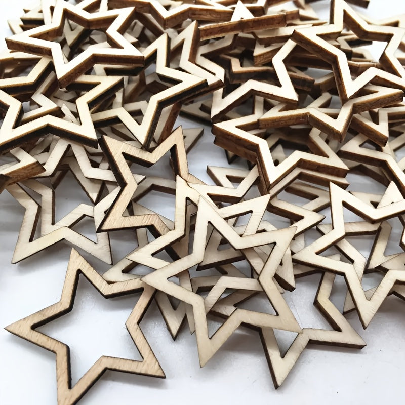 100pcs Recycled Wood Star Cutouts for Christmas Decorations DIY Art
