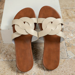 Women's Solid Beach Flat Slippers Lightweight Faux Leather