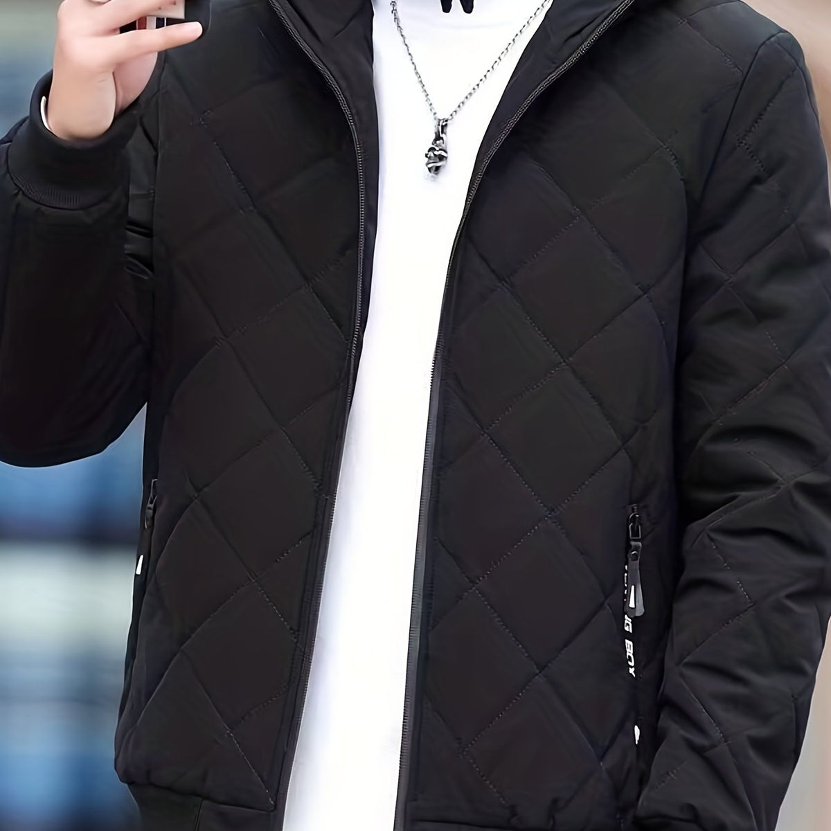 Men's Fleece Hooded Coat Zipper Pockets Jacket