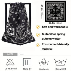 Boho Floral Square Scarf Printed Satin Bandana Vintage Windproof Head Wrap