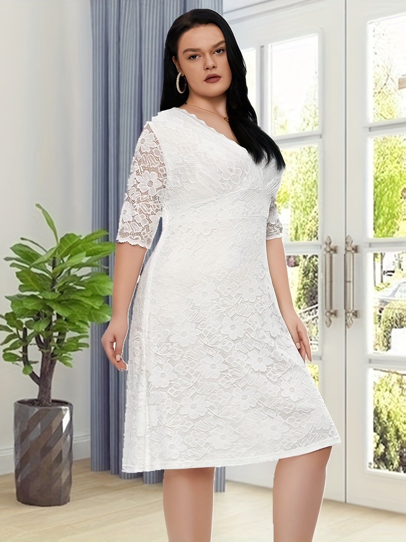  Floral Jacquard Trim Half Sleeve Slim Fit Formal Dress