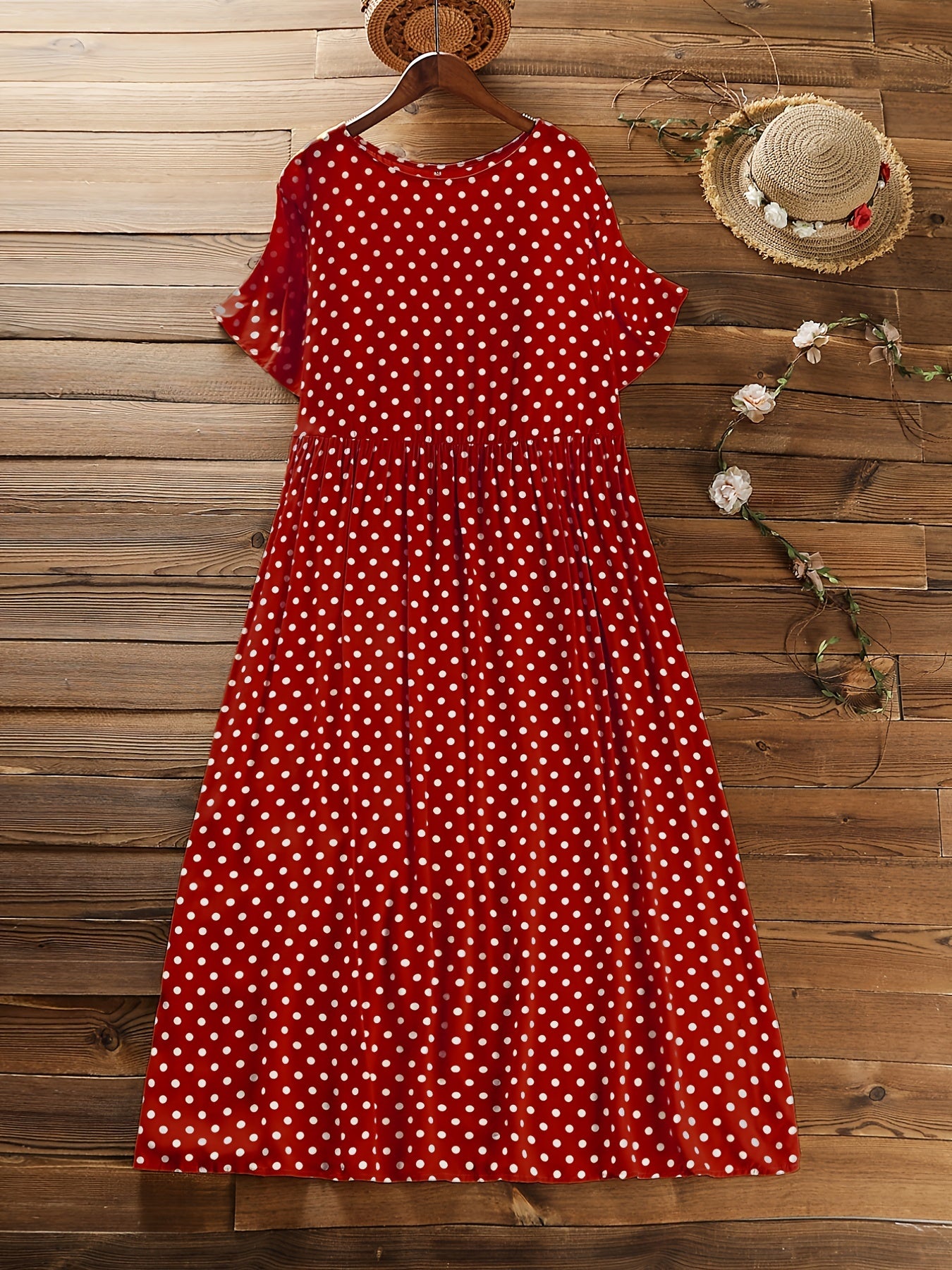  Polka Dot Print Short Sleeve Maxi Dress