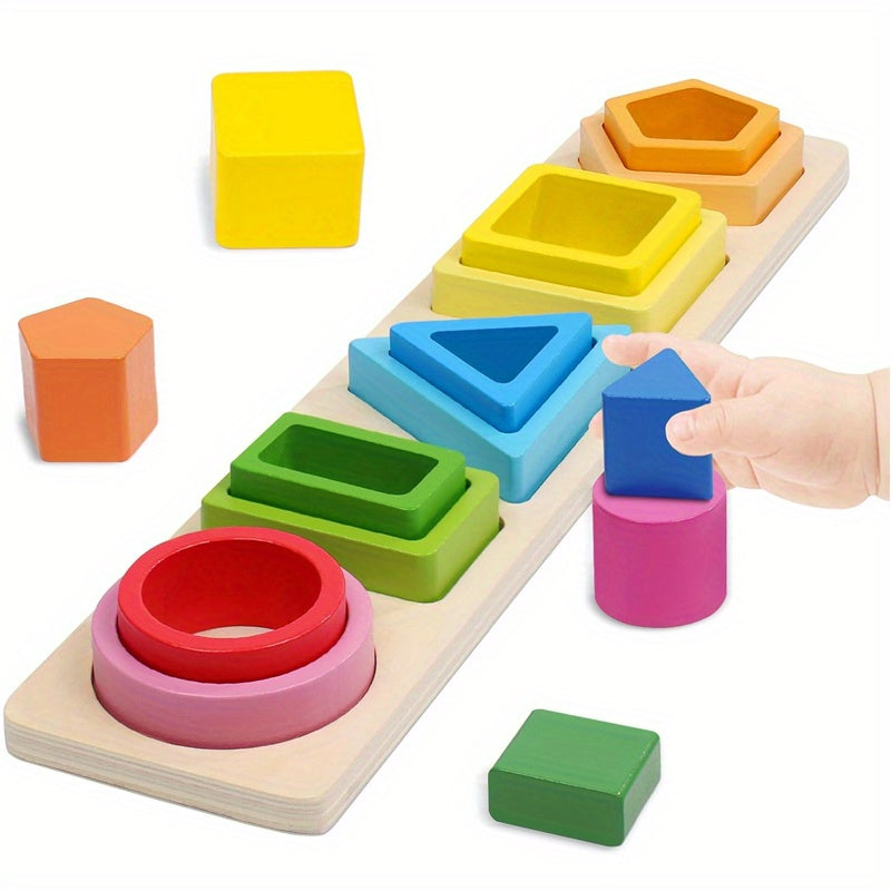 Wooden Toy Shape and Color Recognition Blocks Set