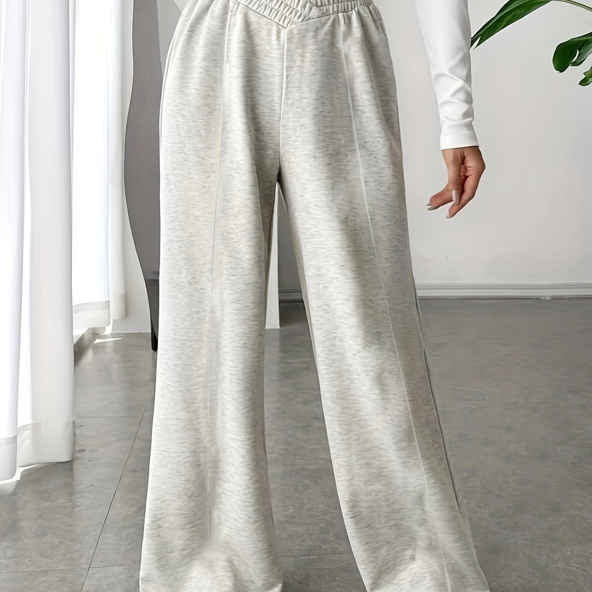  Wide Leg Trousers V waist High Rise Solid Casual Pants
