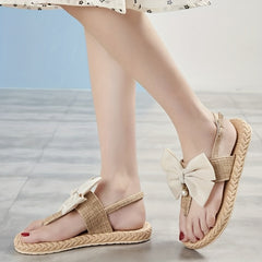 Women's Bow Decor Braided Detail Summer Flip Flops
