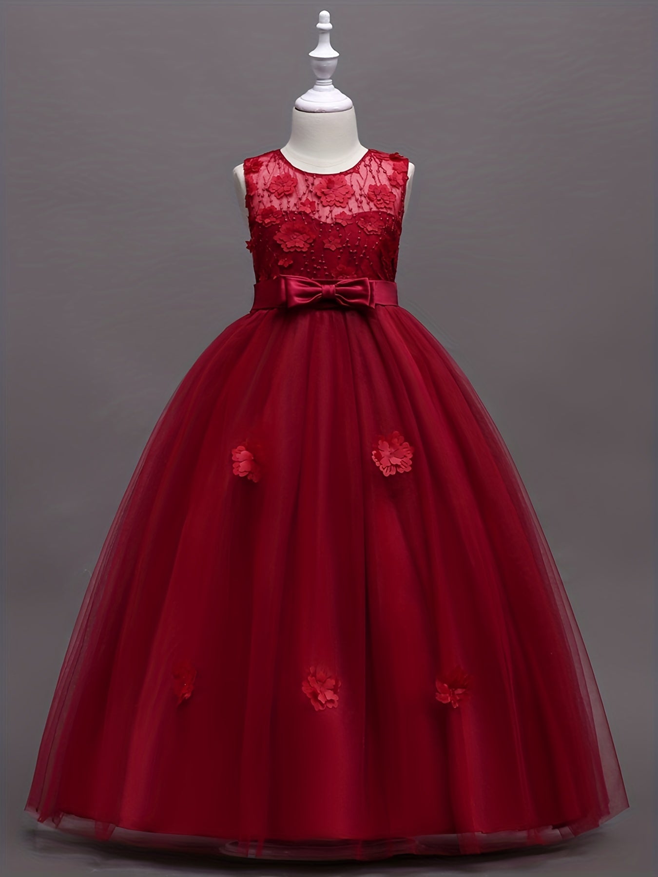 Girls Christmas Snow Graphic Mesh Tulle Maxi Dress