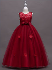 Girls Christmas Snow Graphic Mesh Tulle Maxi Dress