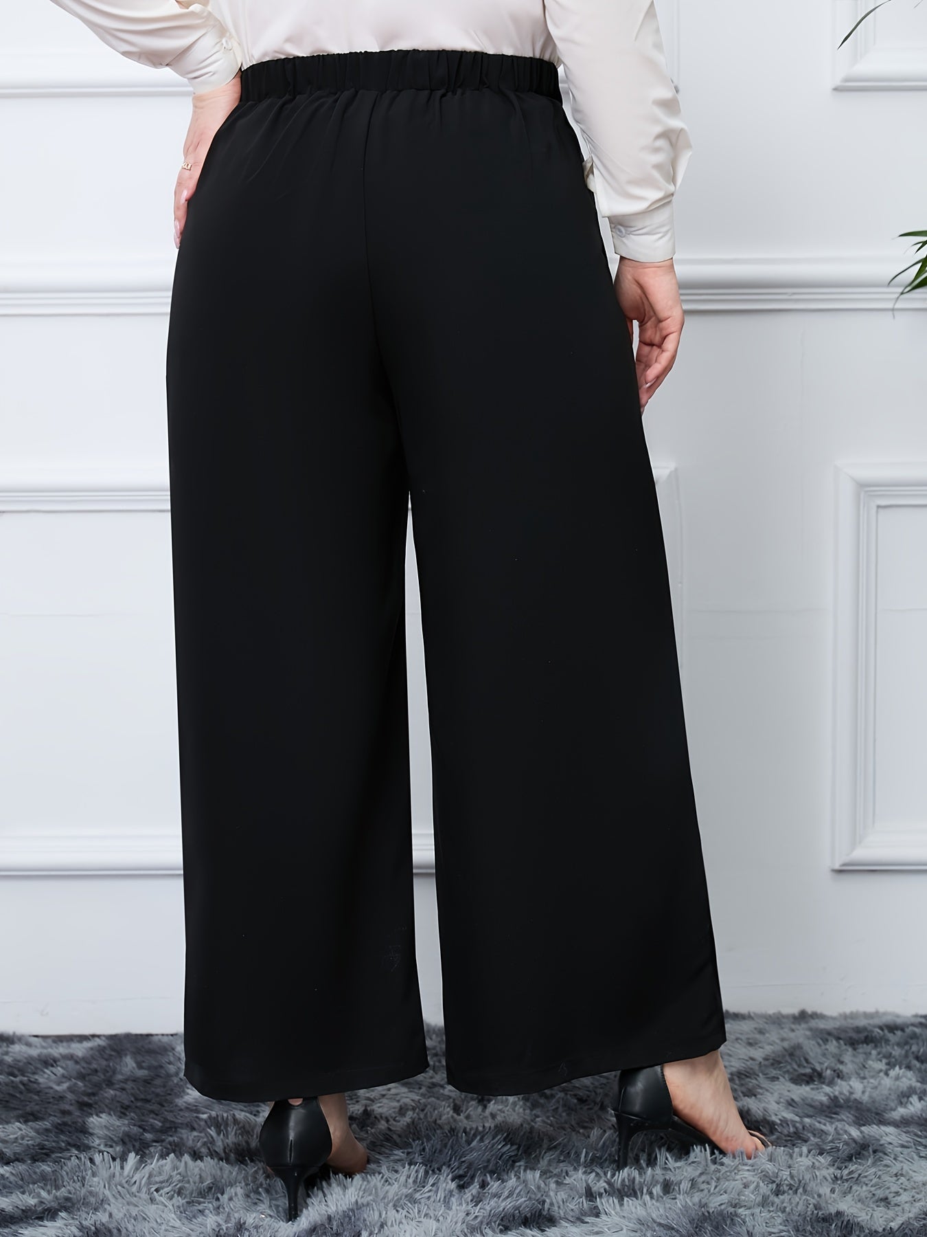  Plain High Rise Loose Fit Wide Leg Pants