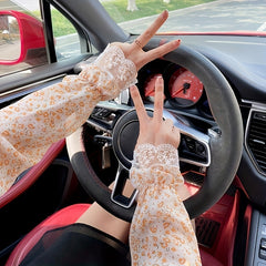 Boho Floral Print Sunscreen Sleeves Breathable UV Protection Gloves