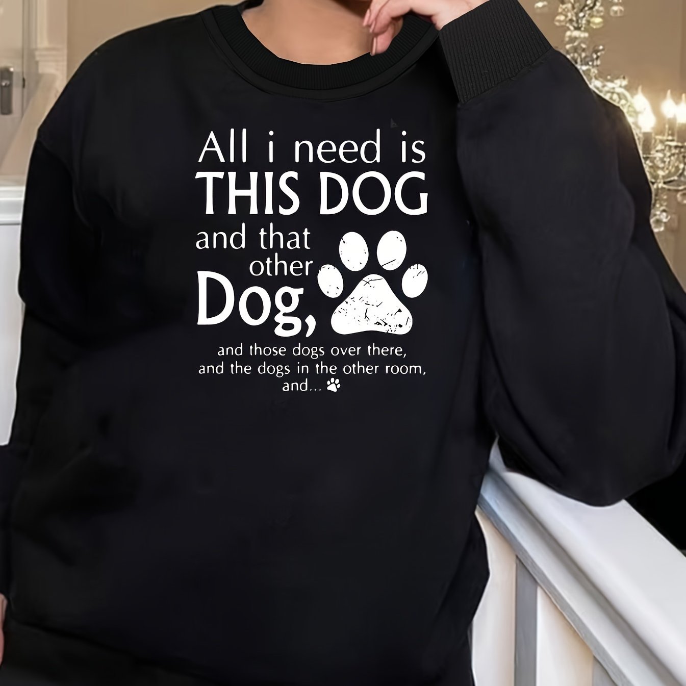  Slogan & Dog Paw Print Long Sleeve Loungewear Top