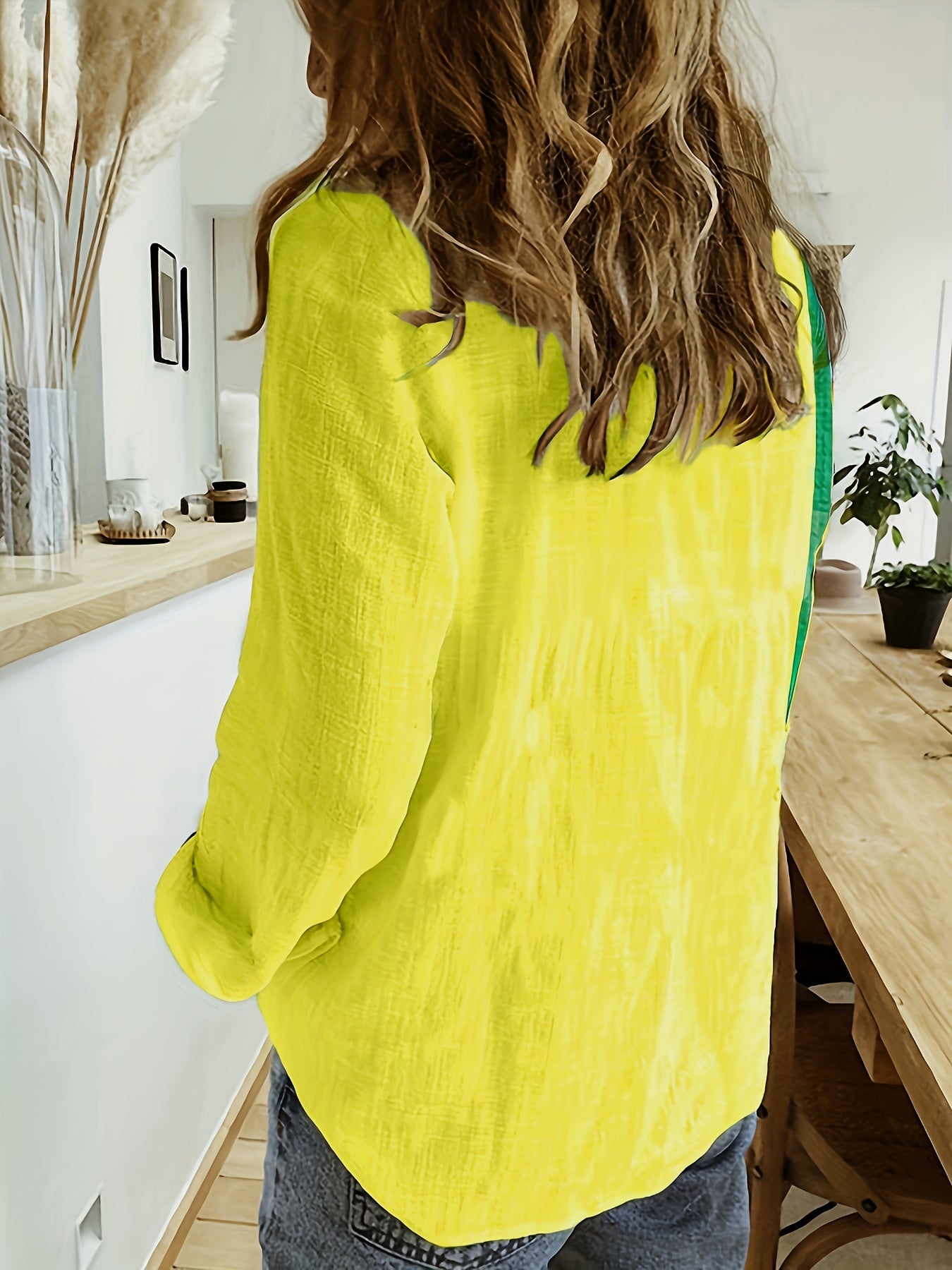  Colorblock Cartoon Print Button-Up Casual Blouse