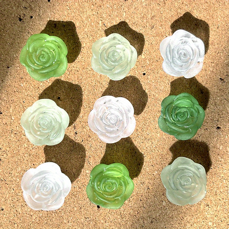 Baroque Frosted Resin Rose Flower Pattern Nails - 30pcs