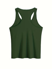  Art Letter Print Tank Top Round Neck Stretch Vest