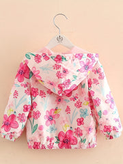 Baby Girls Floral Hooded Windbreaker Jacket Kids Coat