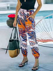  Colorblock Leaf Print High Rise Lantern Pants