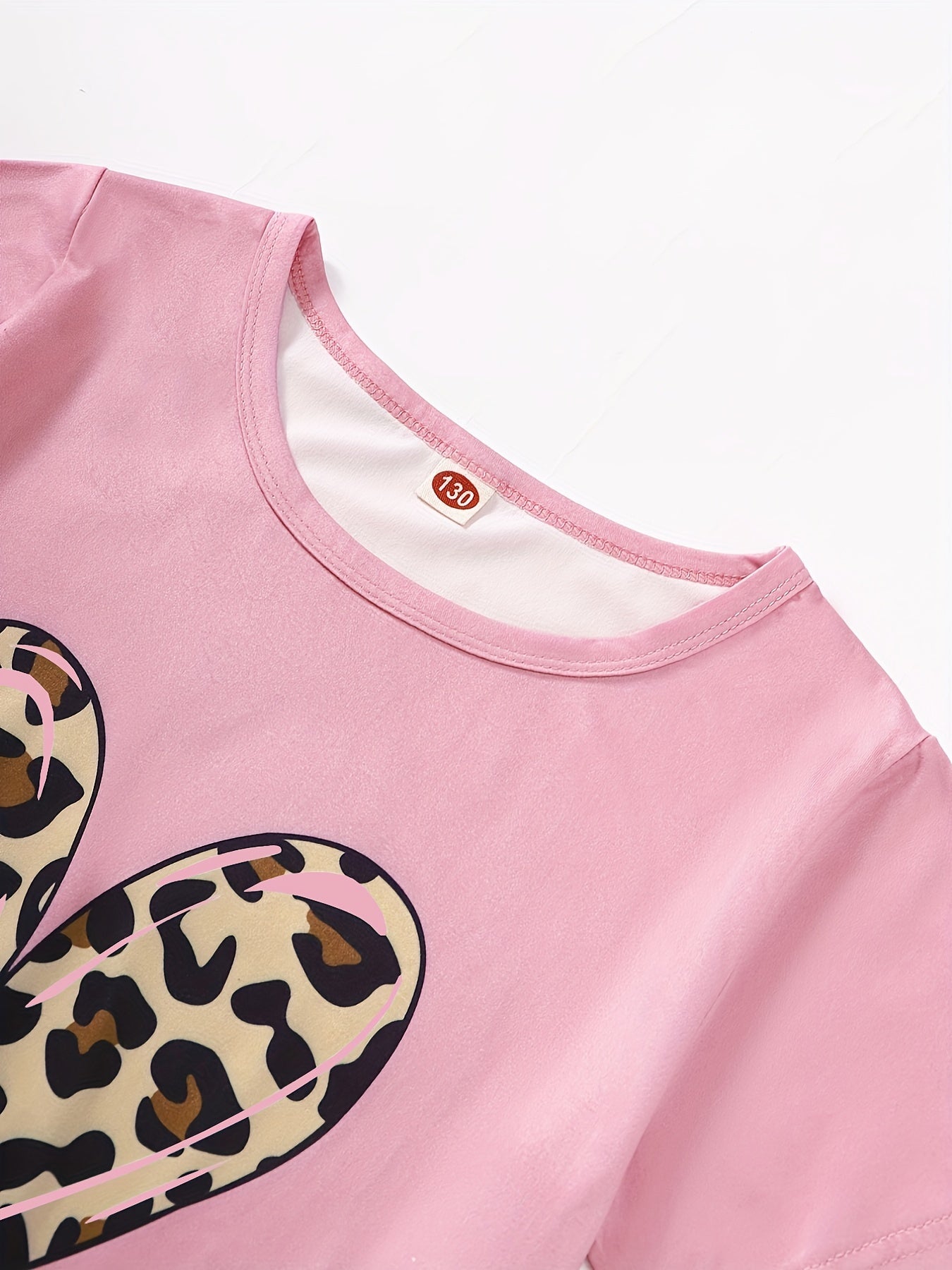 Girls Leopard Heart Graphic Tee & Shorts Loungewear Set