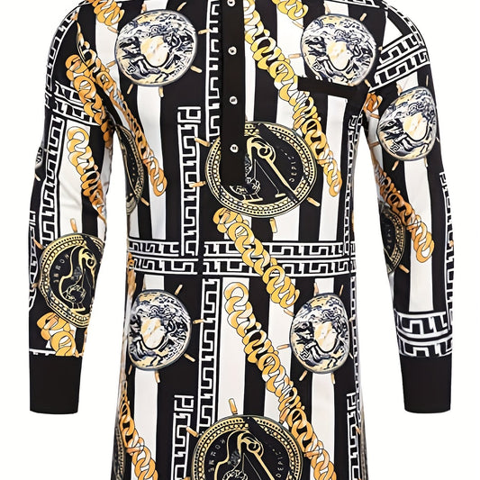 Men's African Dashiki Shirt Button Long Sleeve with Pocket