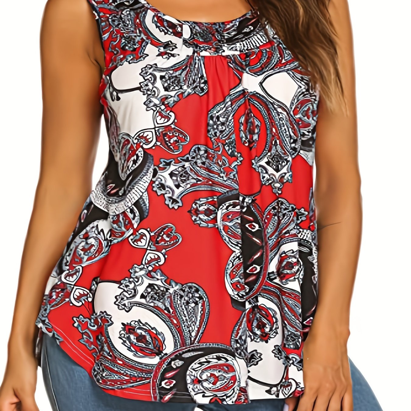  Paisley Print Ruched Tank Top