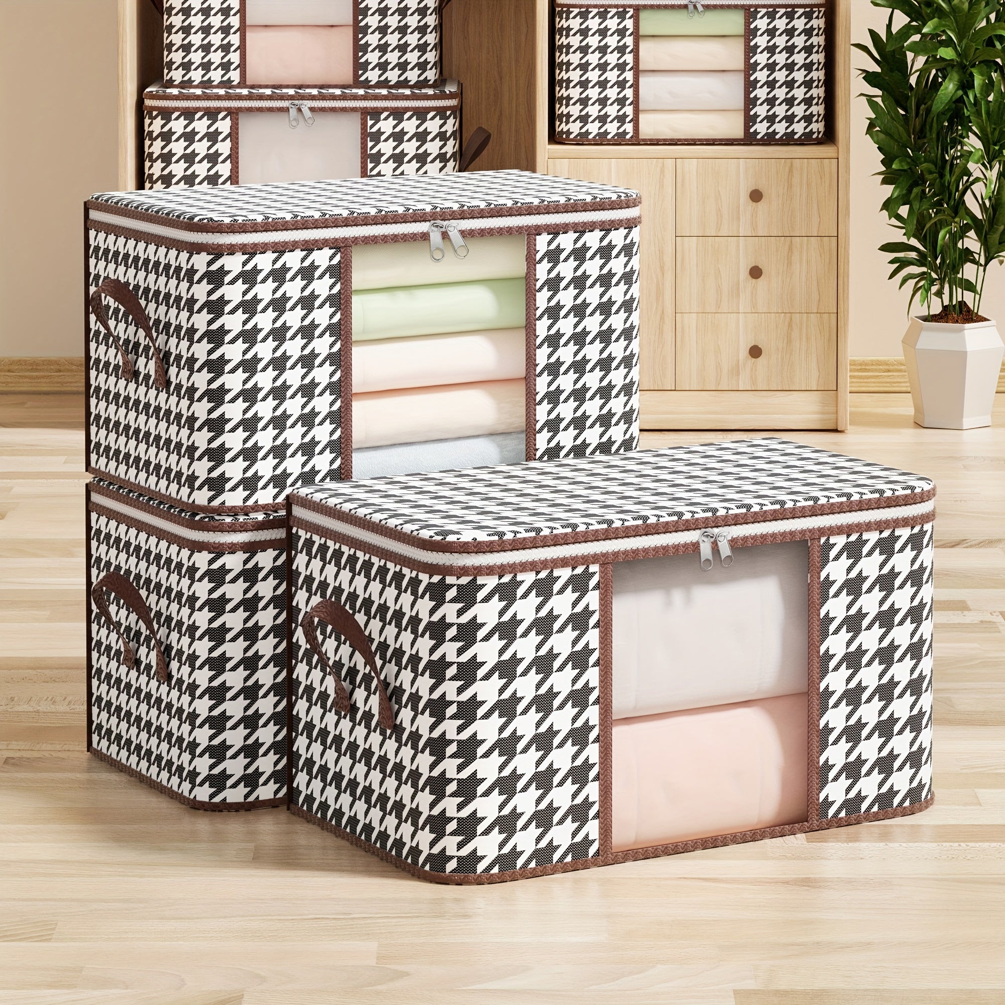 1pc 50 75L Houndstooth Storage Bag Blanket Zipper Large Organizer Dustproof