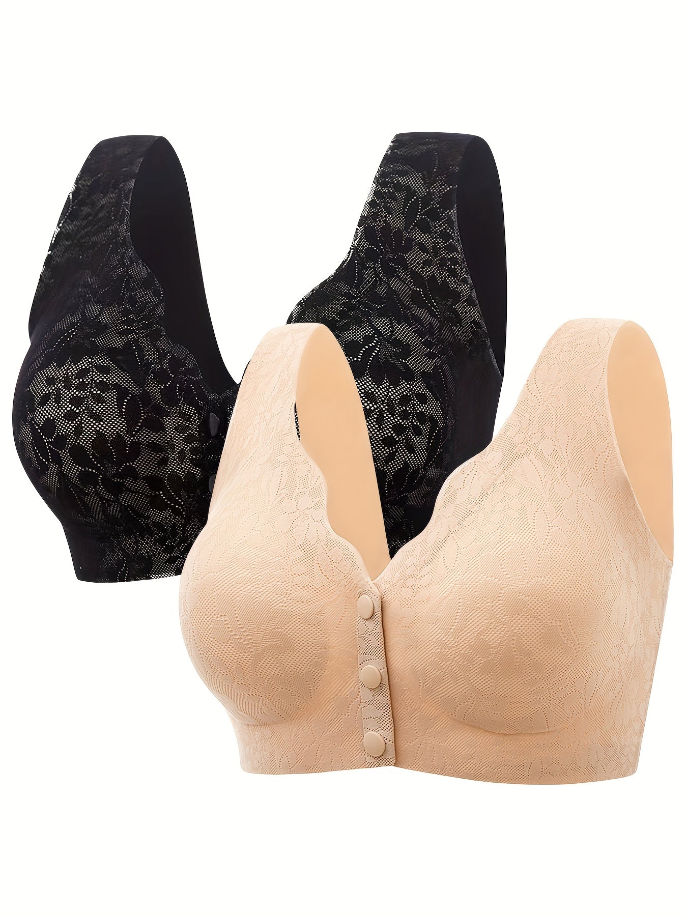 2pcs Contrast Lace Wireless Bras Front Buckle Women's Lingerie