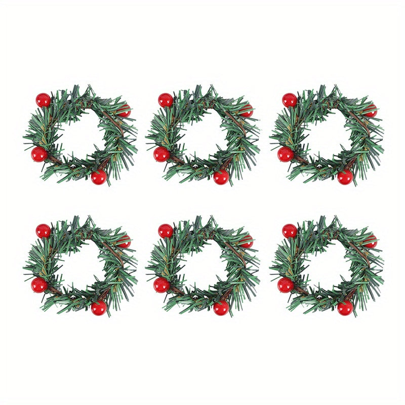 Plastic Napkin Ring Christmas Red Fruit Pine Needle Wreath Napkin Buckle