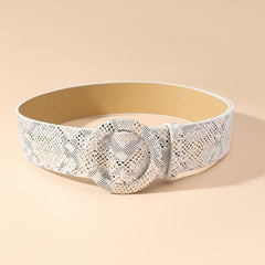  Snake Pattern Belt Round Buckle PU Leather Dress Coat Girdle Belts