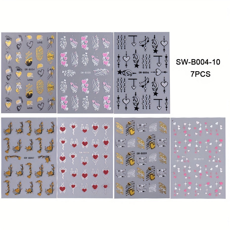3D Golden Glitter Heart Love Nail Sticker Reflective Valentine Self Adhesive