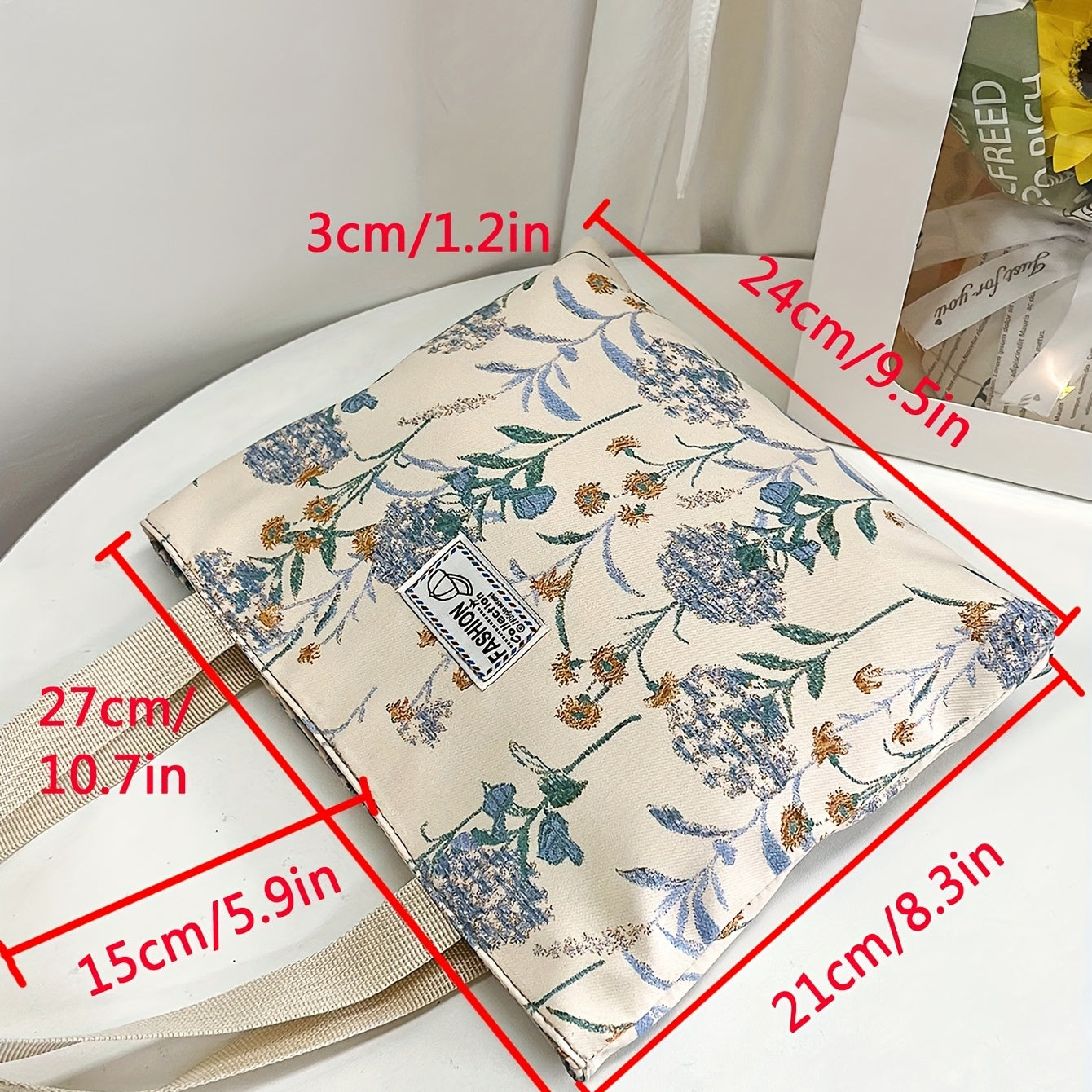 Floral Print Tote Bag Nylon Shoulder Handbag for Commuting & Traveling