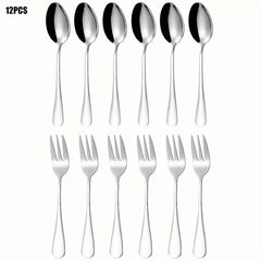 12PCS Small Appetizer Forks & Demitasse Spoons Stainless Steel Set