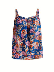 Floral Print Pleated Cami Top Women's Sleeveless Top