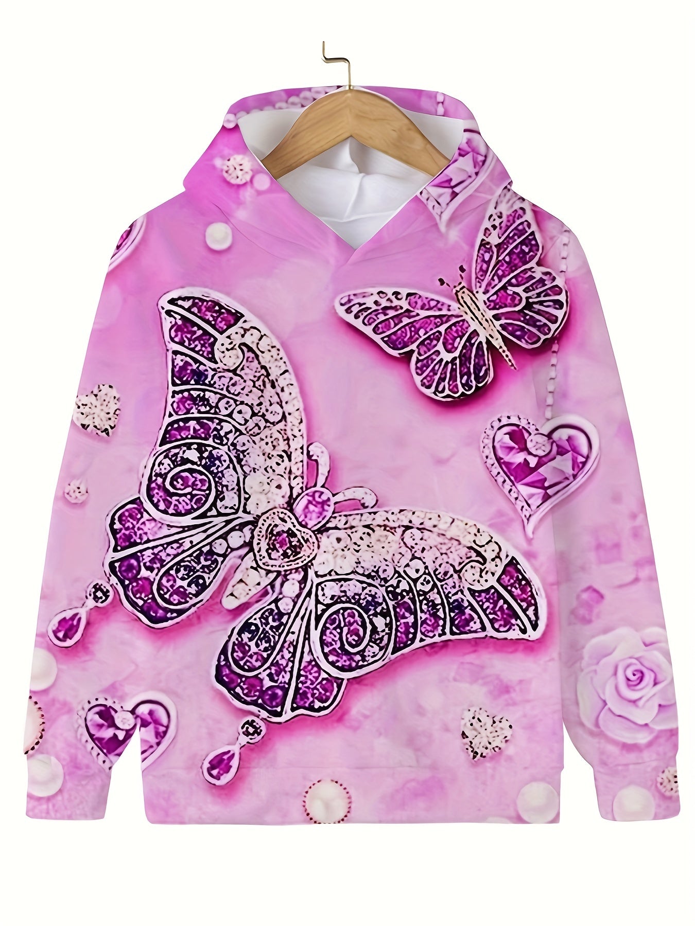 Butterfly Graphic Long Sleeve Hoodie for Girls, Boys - Fall Pullover