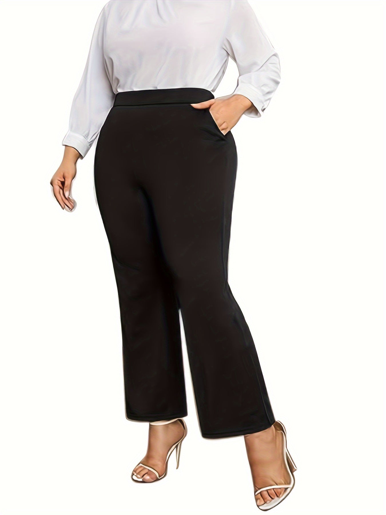  Flared Leg Trousers High Rise Stretch Pants