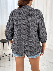  Allover Print Lantern Sleeve Mock Neck Blouse