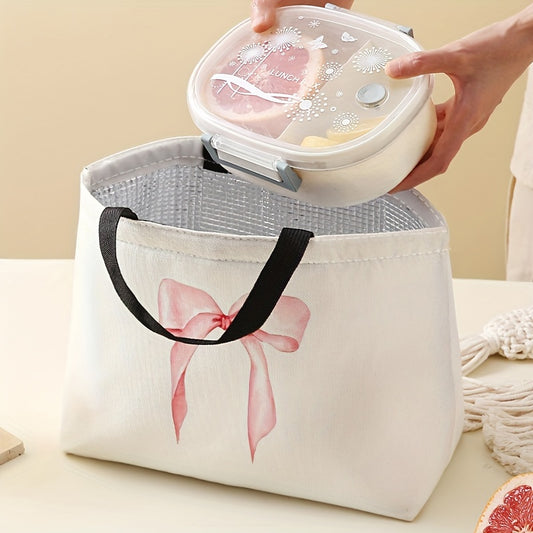 Pink Bow Print Lunch Bag Insulated Reusable Leak Proof Thermal Tote