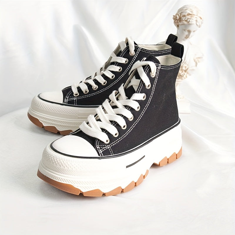 Women's High Top Canvas Platform Sneakers Lace Up Walking Shoes