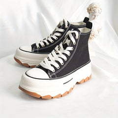 Women's High Top Canvas Platform Sneakers Lace Up Walking Shoes