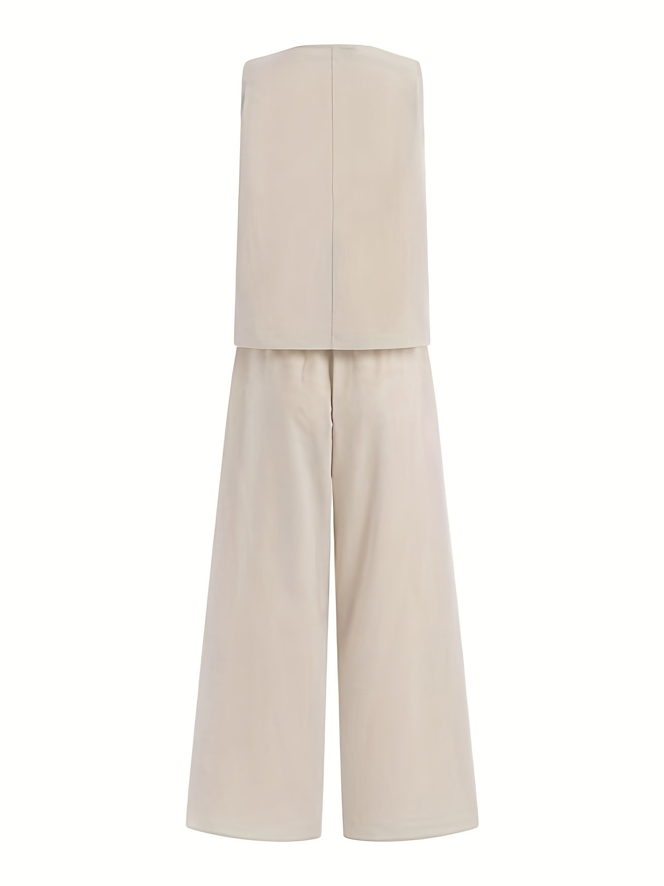 Solid Two-Piece Set Crew Neck Tank Top & Wide Leg Pants